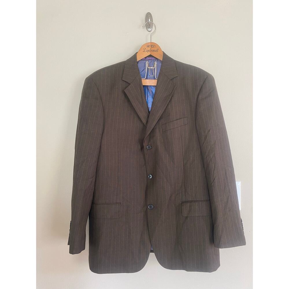 Earvin Magic Johnson Signature Blazer 42 Brown Pinstripe Purple Lining Super 120
